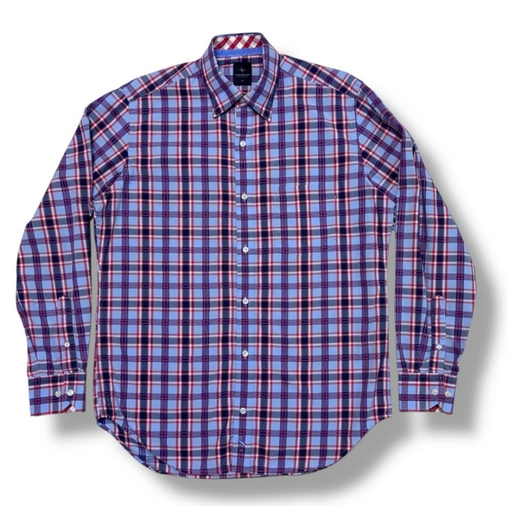 TAILORBYRD Red White Blue Plaid Button Down Shirt